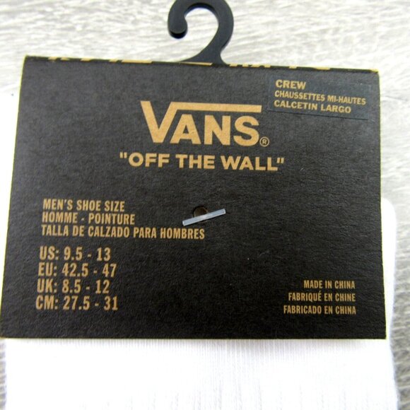 Vans Unisex Retro White Crew Socks Size 9.5-13 (1 Pair) NEW - Picture 3 of 10